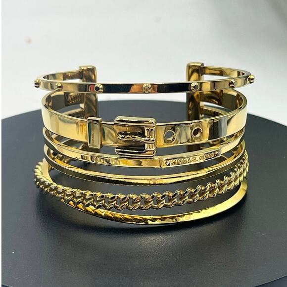 Michael Kors Heritage Astor Collection Frozen Open Layered Stacked Cuff Bracelet - Picture 2 of 10